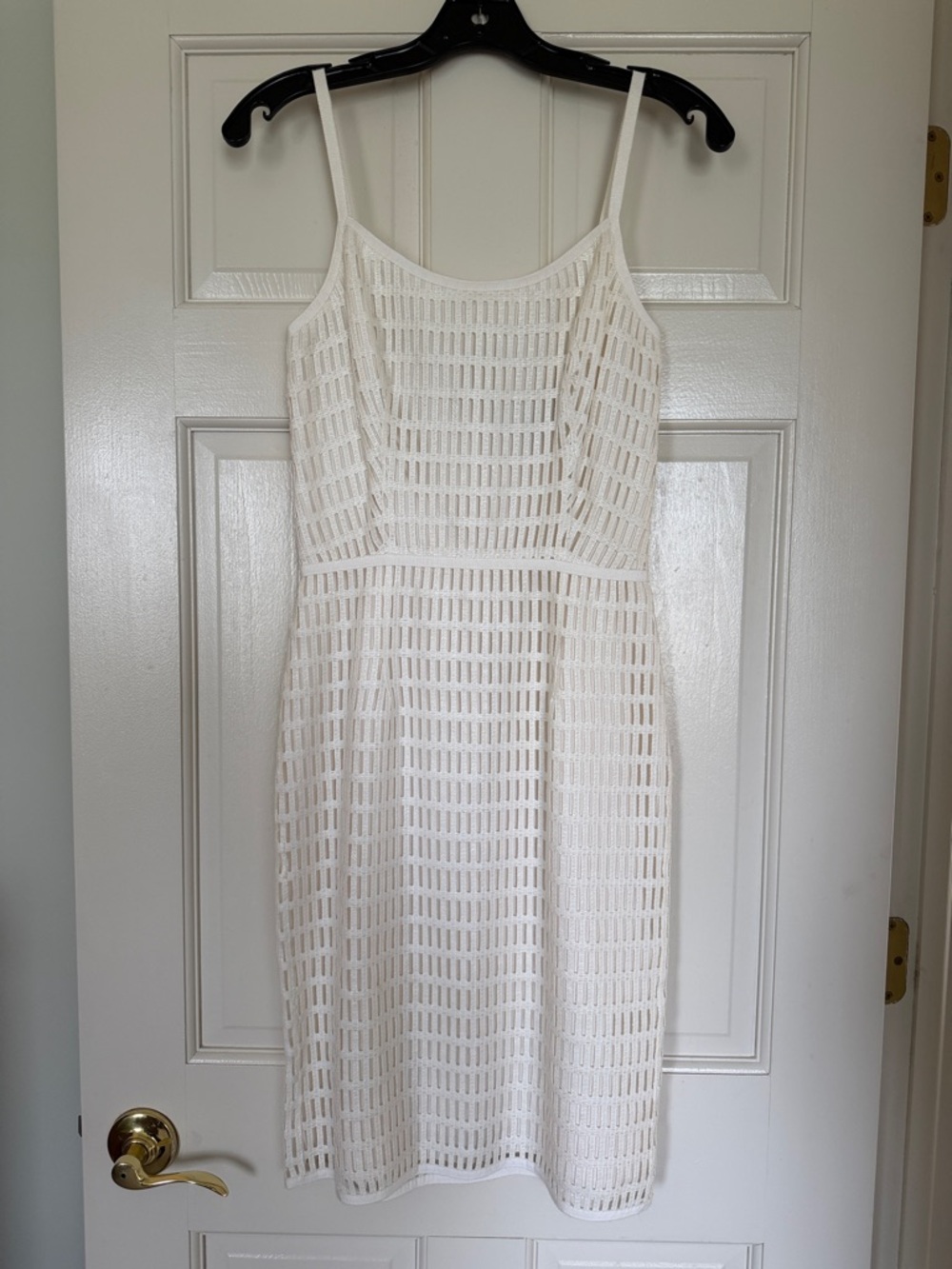 Rolando Santana White Crochet Sheath Dress